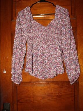 Pink Lily Pink Multi Floral Smocked Peasant Blouse